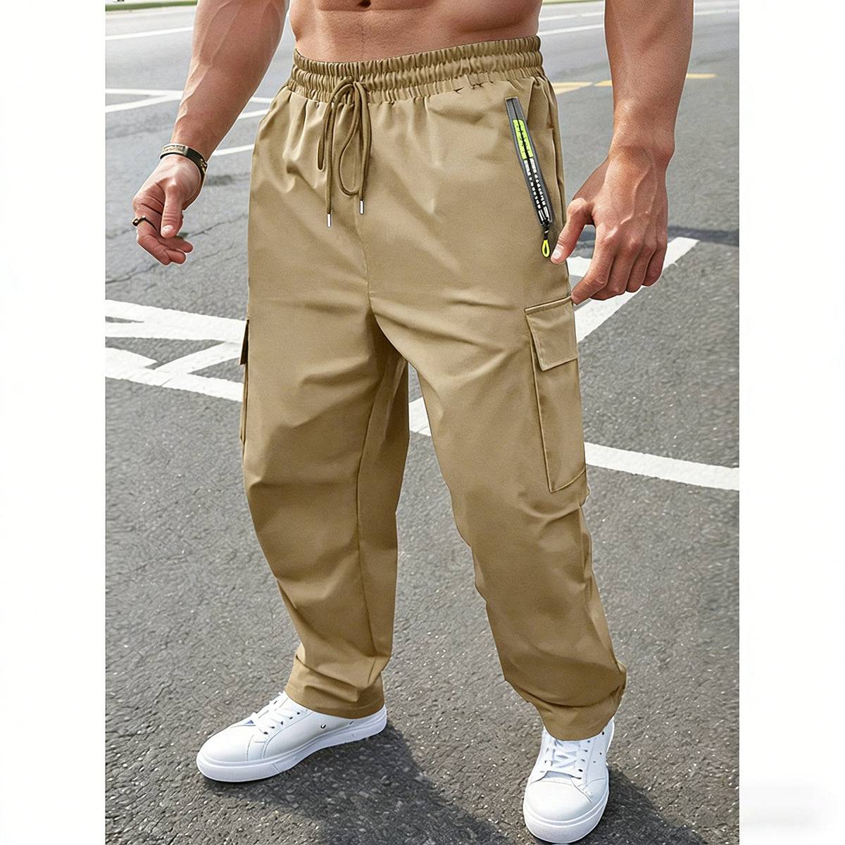Men’s Relaxed-Fit Cargo Pants – Drawstring Waist & Utility Pockets