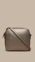 Pewter Leather Crossbody Bag with Adjustable Strap