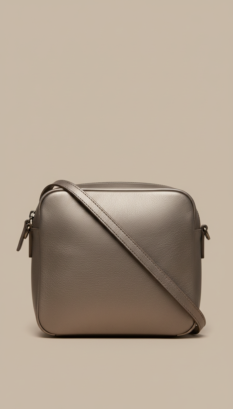 Pewter Leather Crossbody Bag with Adjustable Strap