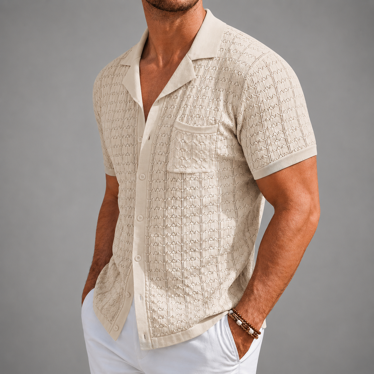 Men’s Riviera Textured Button-Up Knit Polo