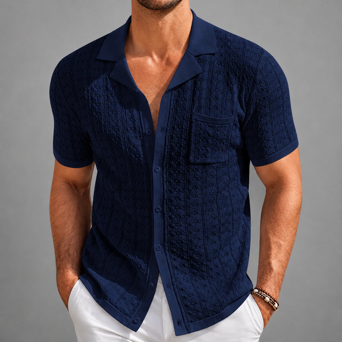 Men’s Riviera Textured Button-Up Knit Polo