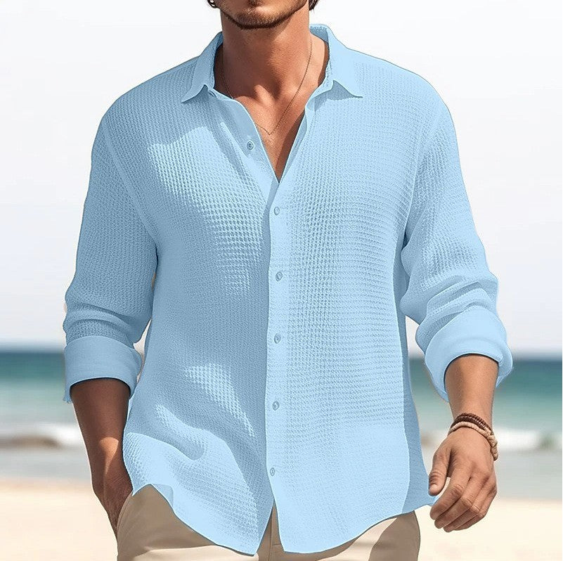 ☀️ Lightweight Comfort | Men's Waffle-Texture Relaxed Button-Up Shirt