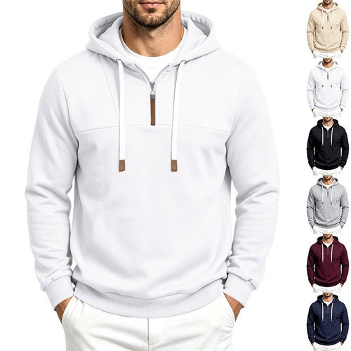 Men's half-zip hoodie in white – front view
