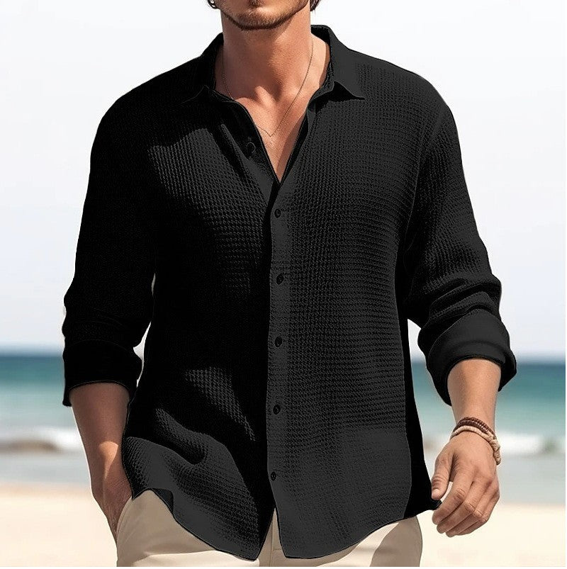 ☀️ Lightweight Comfort | Men's Waffle-Texture Relaxed Button-Up Shirt