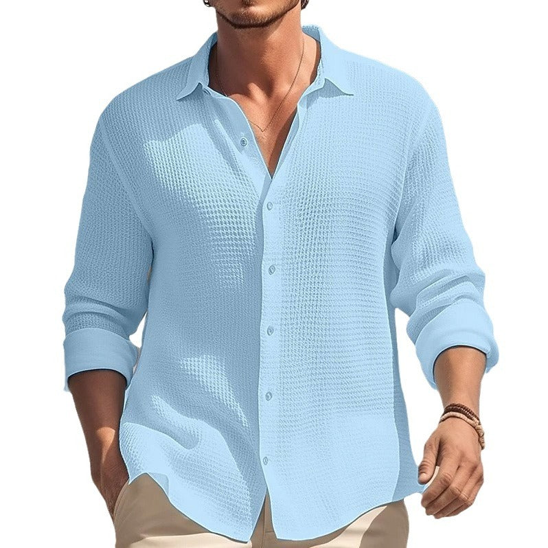 ☀️ Lightweight Comfort | Men's Waffle-Texture Relaxed Button-Up Shirt